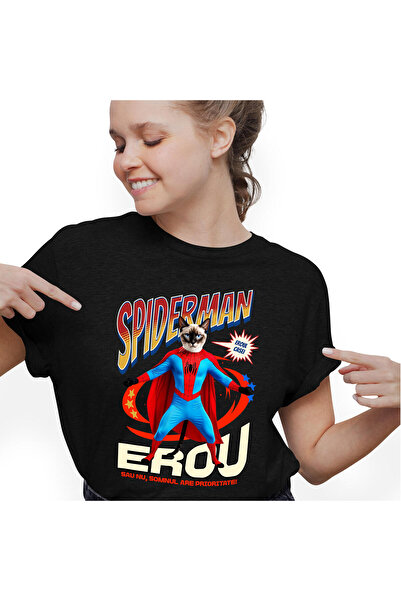 StoryGift Romania Tricou Femei cu Siamez / Siamese Pisica In Costum de Spider...