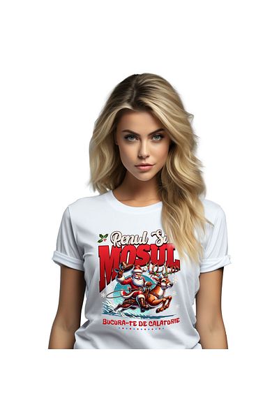 StoryGift Romania Tricou Femei cu Mos Cracin Pe Ren Impodobit, Cadouri, Viteza, Mos Craciun Cool c,White_M