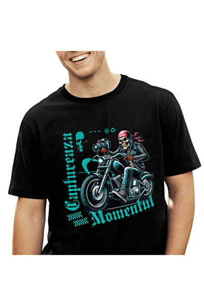 StoryGift Romania Tricou Barbati cu Craniu Uman Schelete Motociclist Cu Banda...