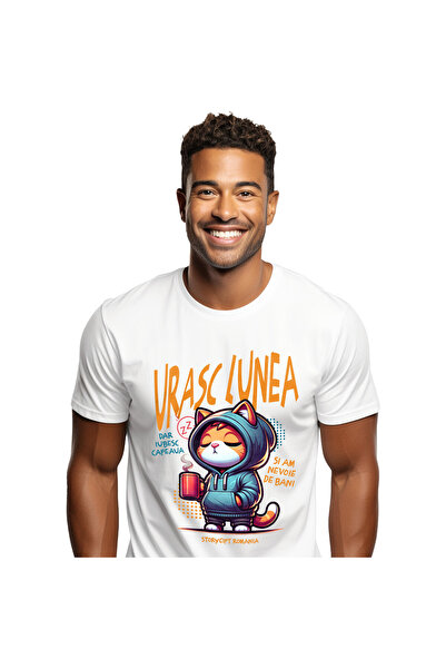 StoryGift Romania Tricou Barbati cu Pisica Haioasa Somnoroasa cu Cana De Cafe...