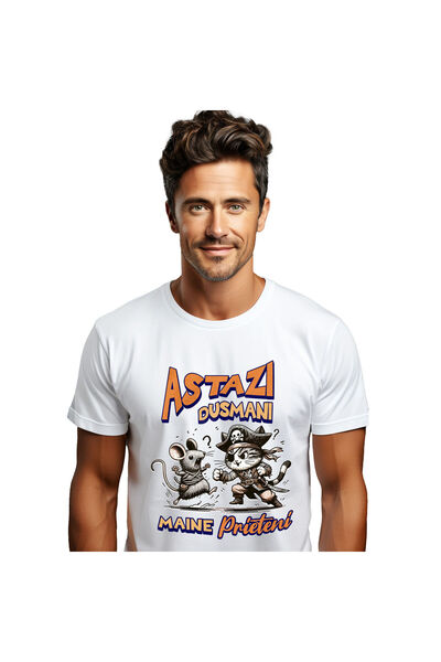 StoryGift Romania Tricou Barbati cu Pisica Cu Palarie Pirat Si Soarece Lupta ...