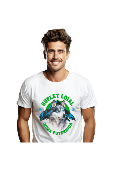 StoryGift Romania Men's T-shirt with Wild Wolf Husky on the Mountain Romanian...