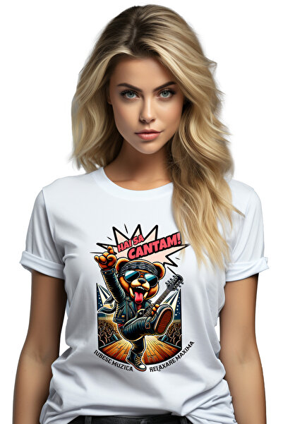 StoryGift Romania Tricou Femei urs pe scena hai sa cantam iubesc muzica, petr...