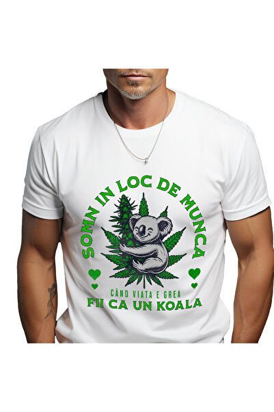StoryGift Romania Tricou Barbati cu Urs Koala Vesel Imbratisare Frunze Verzi ...