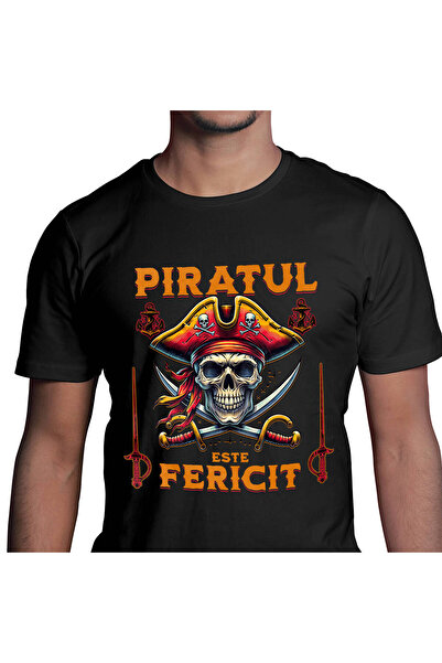 StoryGift Romania Tricou Barbati cu Portret Craniu Uman Pirat Cu Palarie Si s...