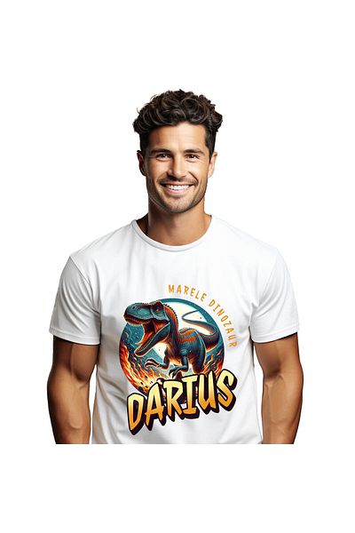 StoryGift Romania Tricou Barbati cu Dinozaur T-rex 3D Animal Furios in Jungla In Flacari Si Ghare ,White_XL