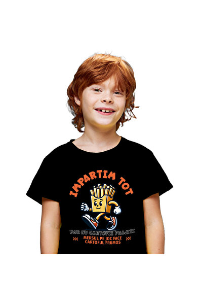 StoryGift Romania Tricou Copii cu Portie Cartofi Brajiti Vesela Cu adidasi Ro...