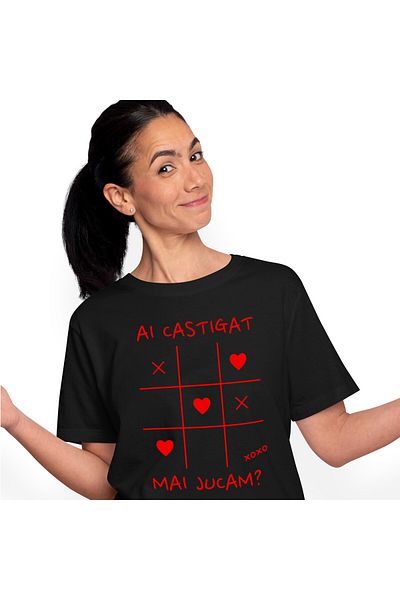 StoryGift Romania Tricou Femei cu Iubitorii de jocuri Tabel Joc Haios X Si 0, Dragoste, Replica Ag,Black_XS
