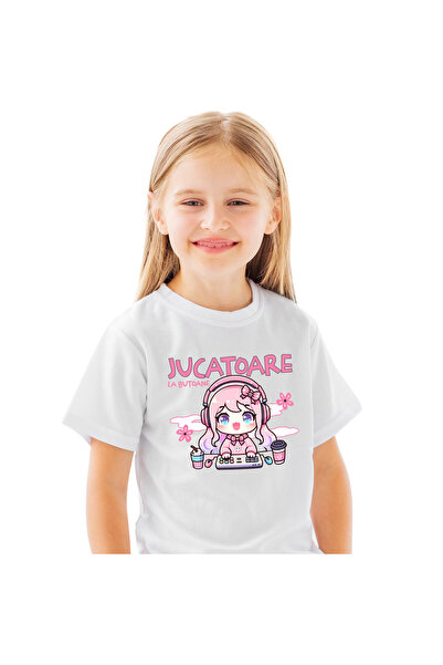 StoryGift Romania Tricou Copii cu Fata Stil Anime Cu Par Roz Si Funda Casti A...