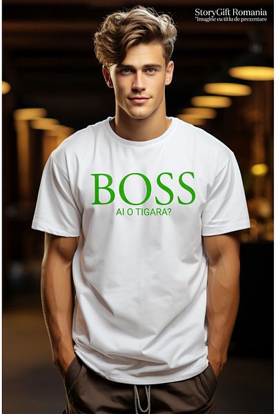 StoryGift Romania Tricou Barbati cu Logo Stil Firma Lux Boss, Fashion, Milionar, Vicii, Adolescent,White_L