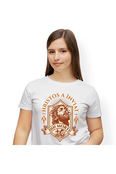 StoryGift Romania Tricou Femei cu Chip Iisus Hristos Cu Barba Si Par Lung , Paste Sarbatori Pascal,White_M