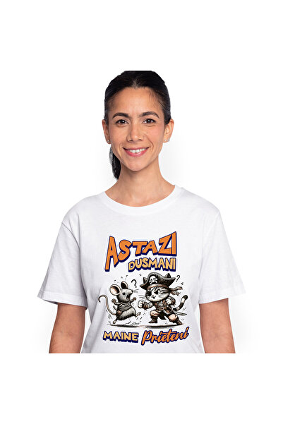 StoryGift Romania Tricou Femei cu Pisica Cu Palarie Pirat Si Soarece Lupta De...