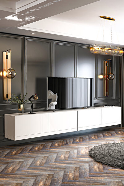 Givayo Mobilya MONROE BEYAZ TV ÜNİTESİ 300 CM DUVARA MONTE