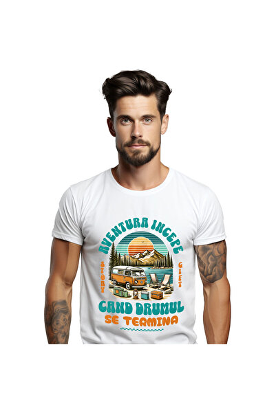 StoryGift Romania Tricou Barbati cu Plimbare Cu Rulota Intre Munti, Apus Soar...