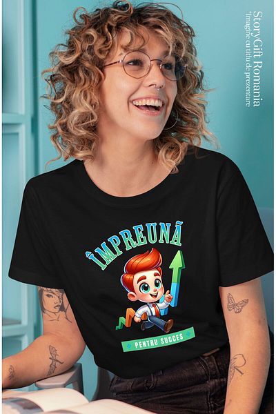 StoryGift Romania Women's T-shirt with Animation Man in Suit with Tie Orange Hair Graphic Poses,Black_S