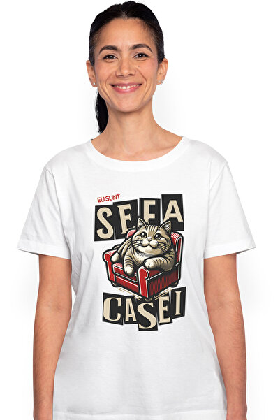 StoryGift Romania Tricou Femei Pisica Pe Fotoliu Text Haios Eu Sunt Sefa Case...