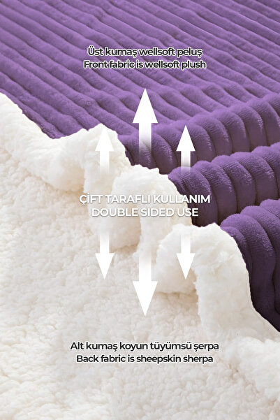 Evlen Home Collection Sherpa Blanket Double Striped Soft Plush Wellsoft Bedspread Purple - Lilac