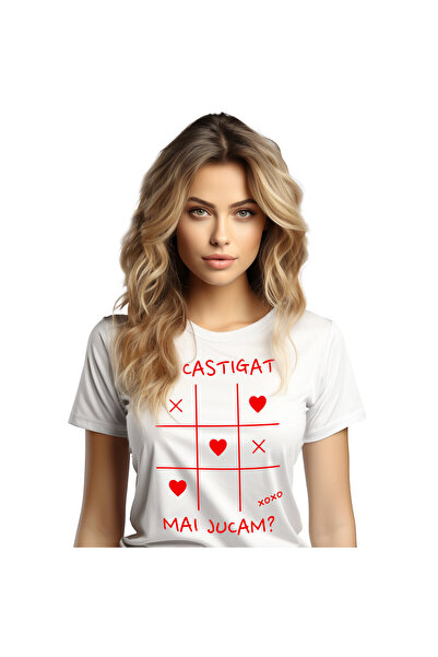 StoryGift Romania Tricou Femei cu Iubitorii de jocuri Tabel Joc Haios X Si 0, Dragoste, Replica Ag,White_XS