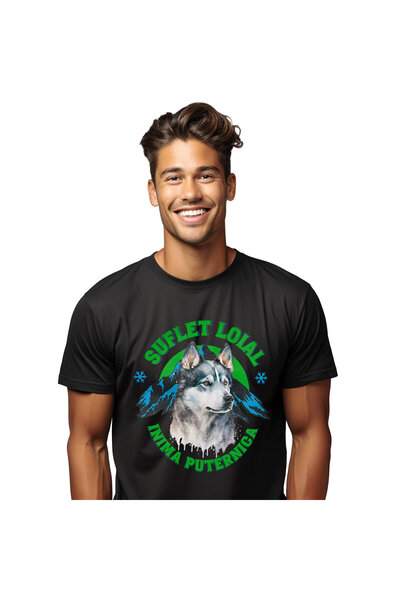 StoryGift Romania Men's T-Shirt with Wild Wolf Husky on the Mountain Romanian...
