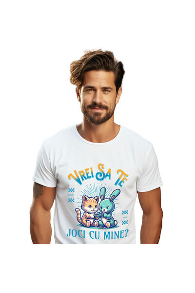 StoryGift Romania Tricou Barbati cu Pereche Animale Pisica Portocalie Gamer, ...