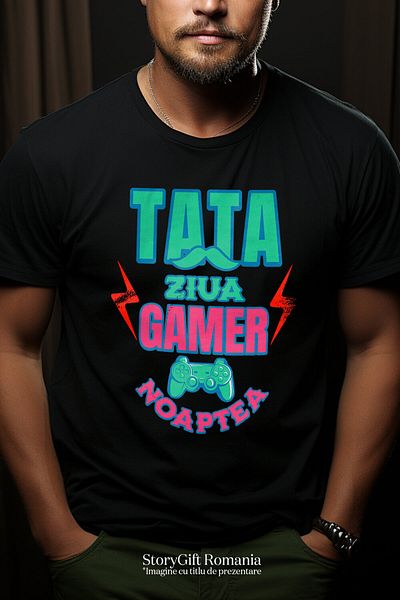 StoryGift Romania Men's T-Shirt with Gaming Controller Gamer Dad Virtual World Lovers, Man,Black_S