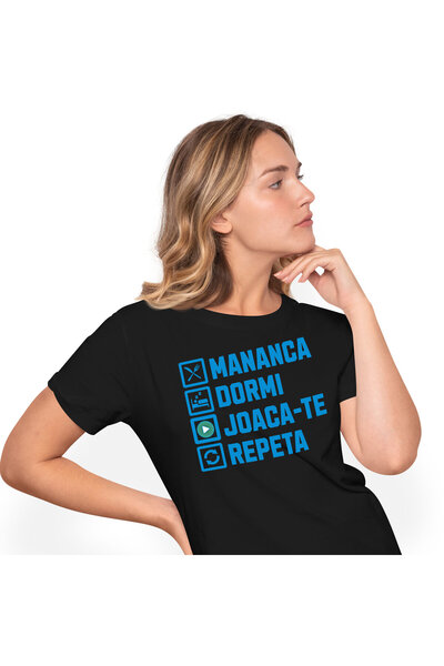 StoryGift Romania Tricou Femei cu Rutia Zilnica Haioasa Text Mananca Dormi Jo...