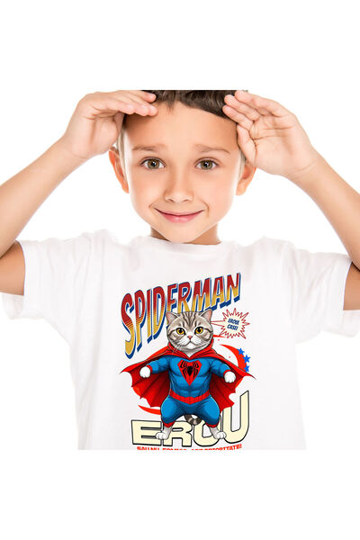 StoryGift Romania Tricou Copii cu Scottish Fold Pisica In Costum de SpiderMan...
