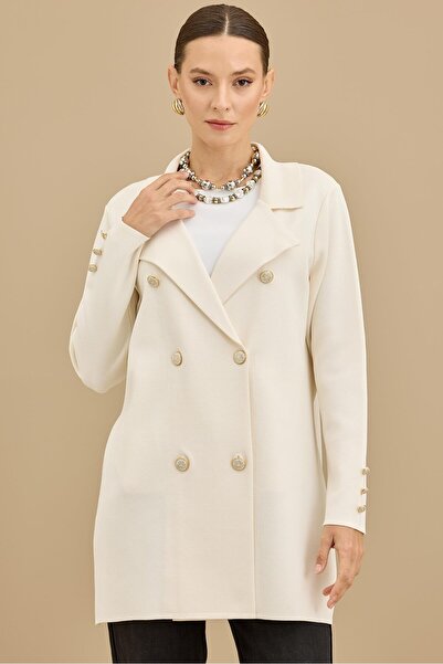 Tığ Triko Double-Breasted collar rayon cardigan vanilla