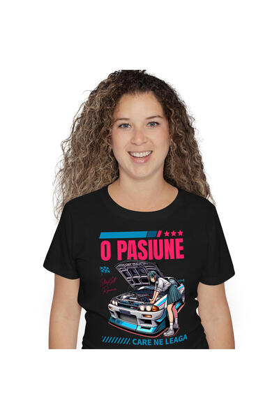 StoryGift Romania Tricou Femei cu Fata Stil Anime Tinuta Moderna Masina De Curse Colorata Motor Pu,Black_S