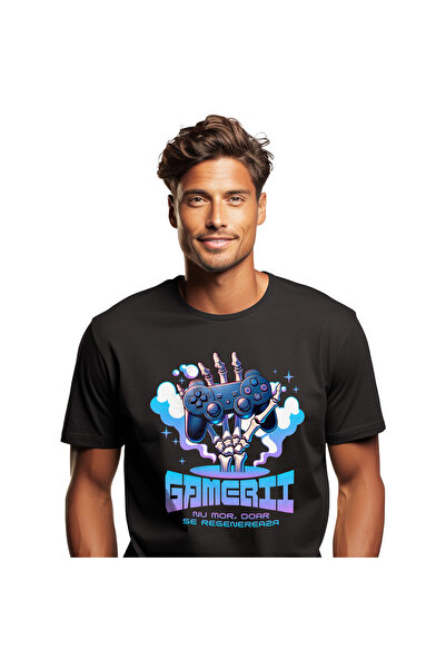 StoryGift Romania Tricou Barbati cu Mana Schelete in Nor cu Maneta Jocuri Vid...