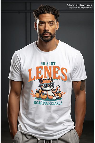 StoryGift Romania Men's T-shirt with Orange Cat with Sunglasses Relaxing, Kids, Vacation, White_L