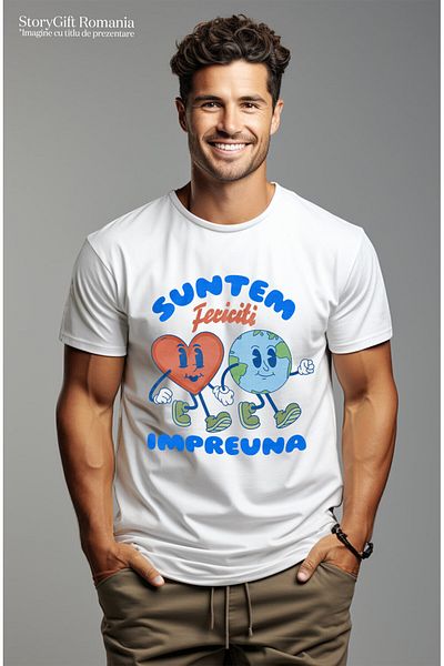 StoryGift Romania Tricou Barbati cu Inima Si Planeta Pamant Cuplu Prietenie Dragoste Cuplu cu impr,White_XL