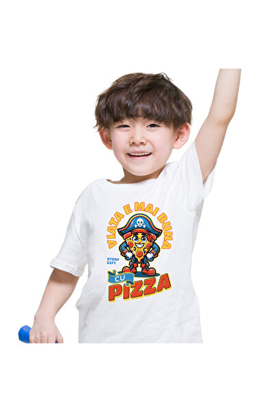 StoryGift Romania Tricou Copii cu Felie De pizza Cu palarie De Pirat Desene A...
