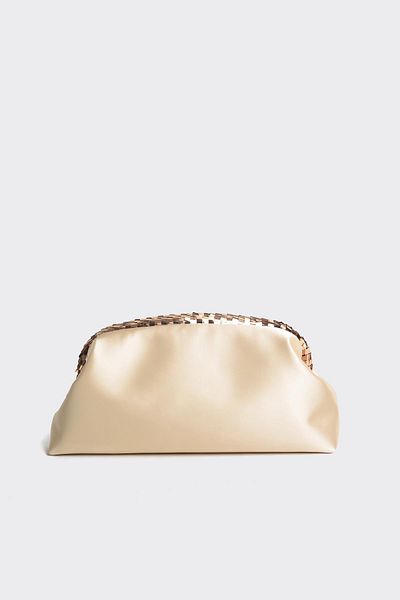 Berlesi Geantă de seară clutch cu paiete auriu satin bej