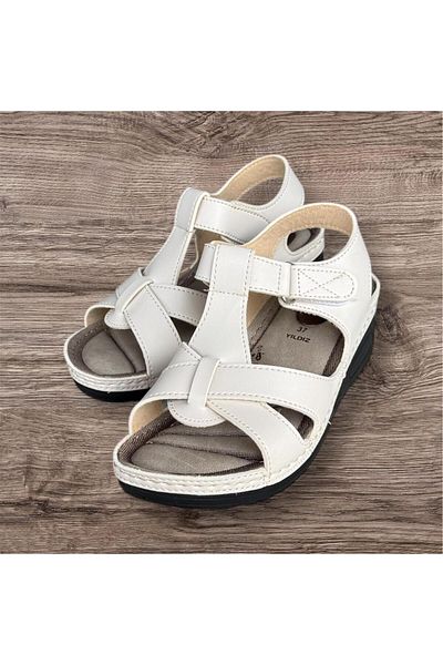 Apella Women's Black Beige Orthopedic Sole Stitched Light Sole Mother Sandals