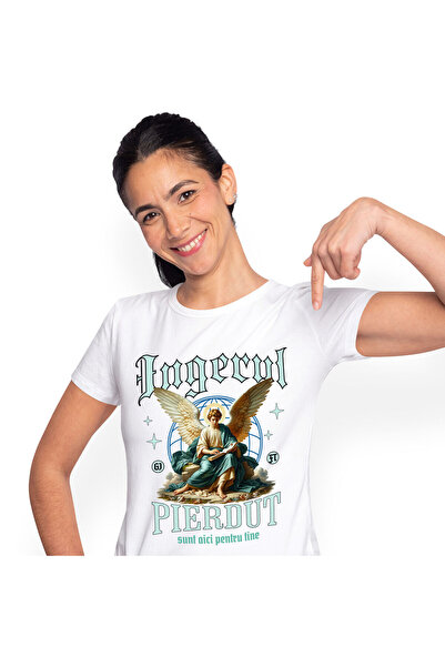 StoryGift Romania Tricou Femei cu Inger Stil Ortodox Religios Cu Aura Si arip...