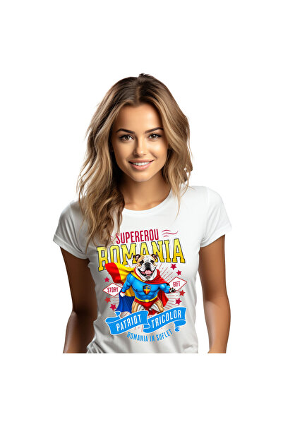 StoryGift Romania Tricou Femei cu Bulldog Caine In Costum de Capitan Romania ...