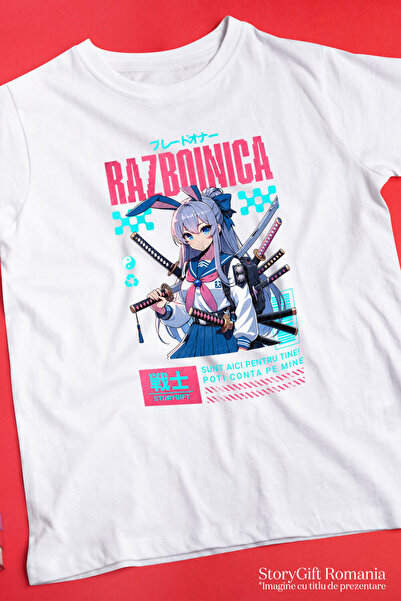 StoryGift Romania Tricou Femei cu Fata Stil Asiatica Cu ar Mov Sabii Ninja Razboinica cu imprimeu ,White_L