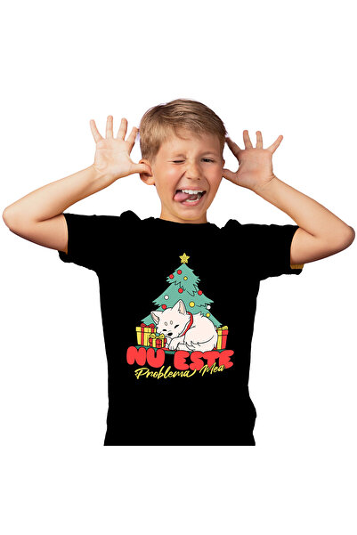 StoryGift Romania Tricou Copii cu Caine Dormind Langa brad Cadouri Colorate, ...