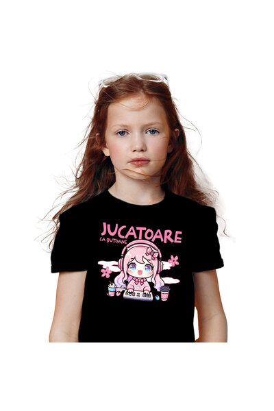 StoryGift Romania Tricou Copii cu Fata Stil Anime Cu Par Roz Si Funda Casti A...