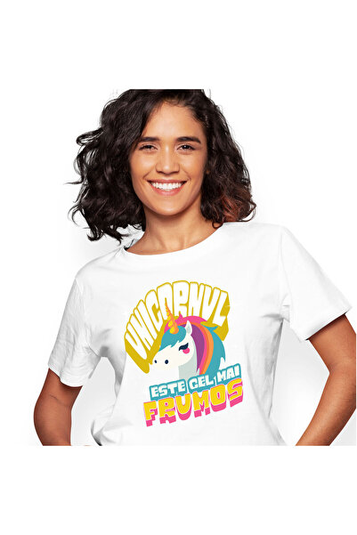 StoryGift Romania Tricou Femei cu Portret Unicorn Colorat Multicolor, Fete, D...