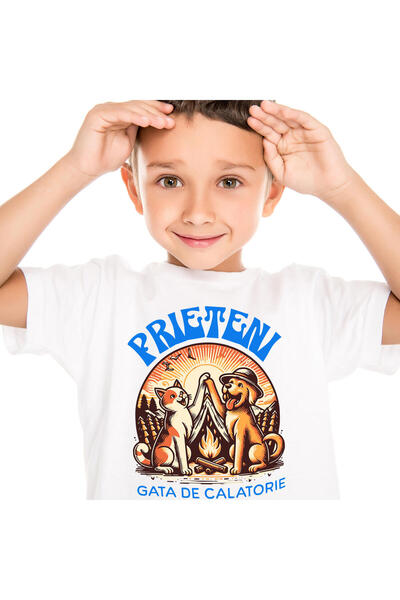 StoryGift Romania Tricou Copii cu Pereche Perfecta Caine Pisica Foc De Tabara...