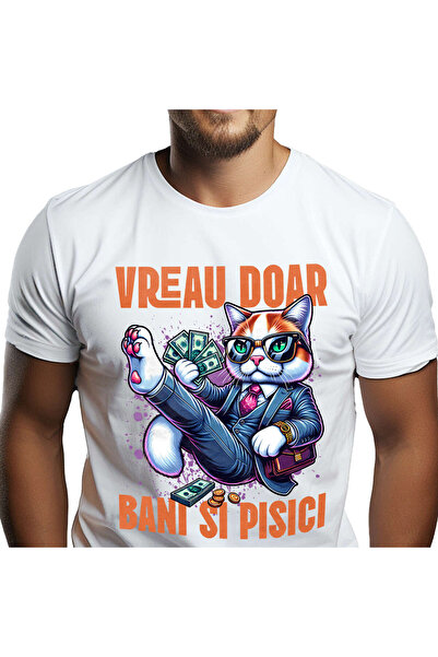 StoryGift Romania Tricou Barbati cu Pisica In Costum Office Cu Bancnote Bani ...
