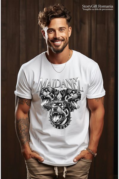StoryGift Romania Men's T-Shirt with Angry Dogs with Fangs and Glowing Eyes, Dangerous Animal, White_M