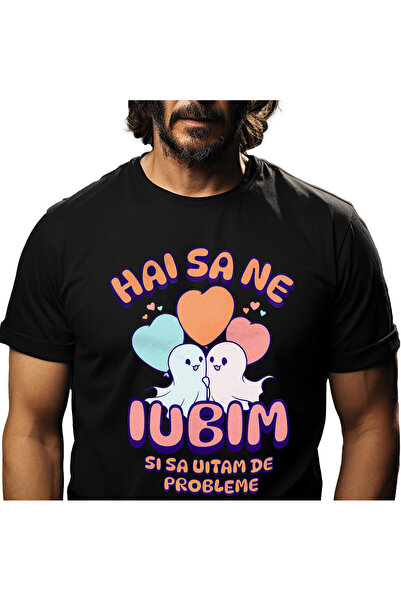 StoryGift Romania Tricou Barbati cu Cuplu Fantome Fericit Cu Baloane In Forma...