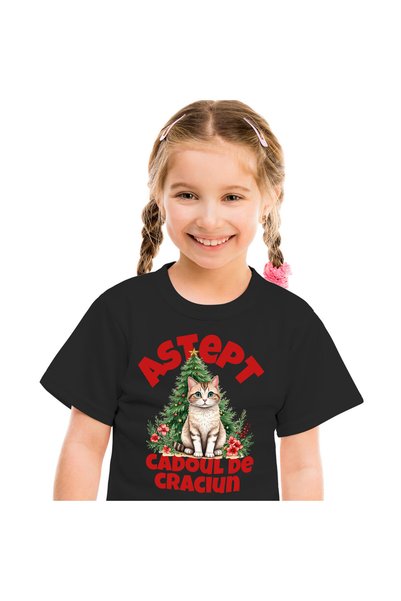 StoryGift Romania Tricou Copii cu Pisica Pufoasa Langa Bradul De Craciun, Iub...
