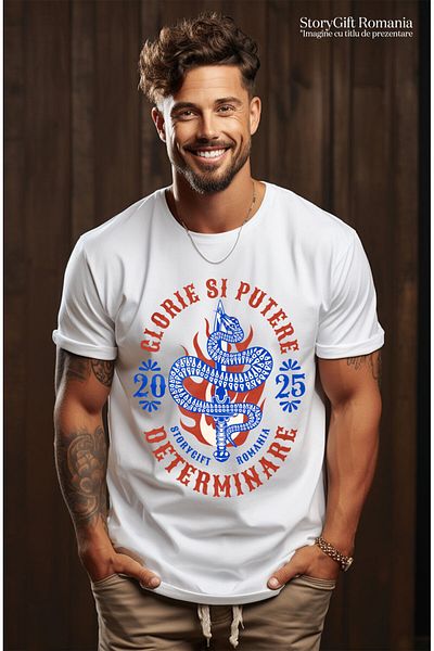StoryGift Romania Men's T-Shirt with Dangerous Snake With Sword Motivational Glory Power Determination,White_M