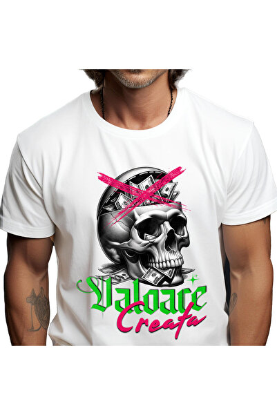 StoryGift Romania Tricou Barbati cu Craniu Uman Mort Cu Bancnote In Creier St...