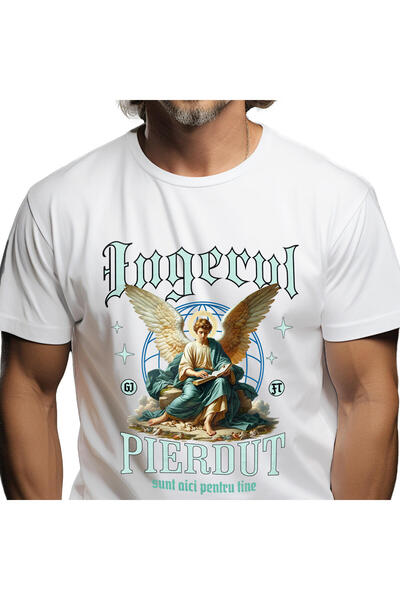 StoryGift Romania Tricou Barbati cu Inger Stil Ortodox Religios Cu Aura Si ar...