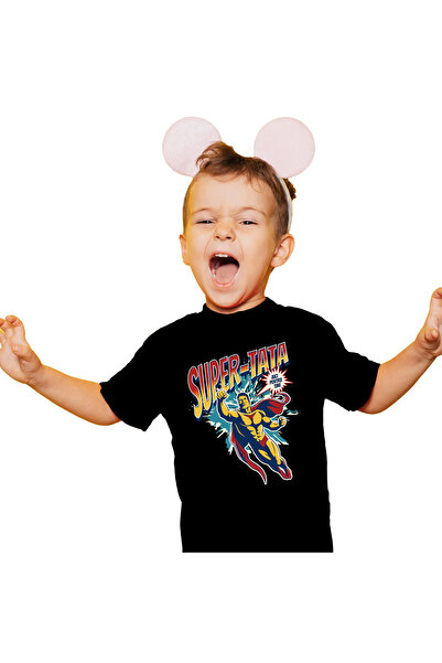 StoryGift Romania Tricou Copii cu Super Erou In Zbor Tata Fiu Familie, Desene Animate, Copii cu im,Black_12ANI